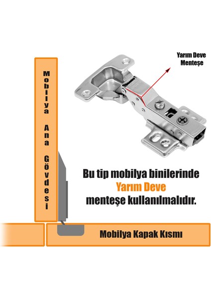 Master Frenli Dolap Kapak Menteşesi Pistonlu Yarım Deve Tas Menteşe