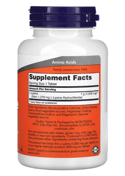 Foods L-Lysine 1,000 Mg 100 Tablet. USA fiyatları
