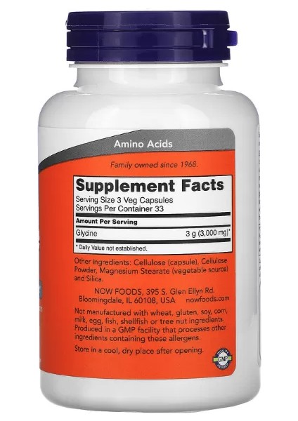 Foods, Glycine, 1,000 Mg, 100 Veg Capsul. USA