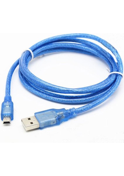 USB To 5 Pin Mini USB Mavi Şeffaf 1m USB Şarj ve Data Kablosu
