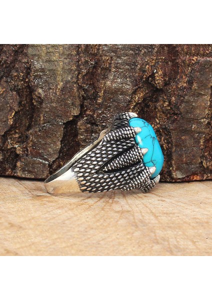 925 Ayar Gümüş Turkuaz Firuze Taşlı Pençe Yüzük fiyatları