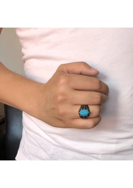 925 Ayar Gümüş Turkuaz Firuze Taşlı Pençe Yüzük modelleri
