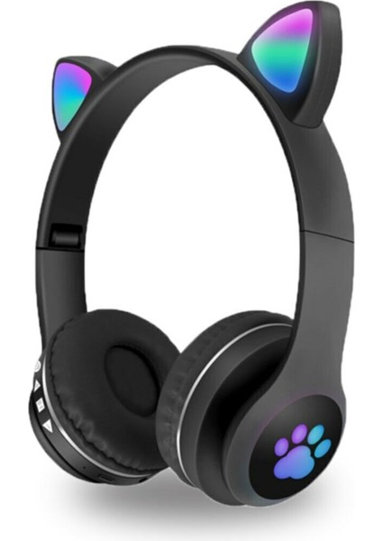 Kedi Kulaklık Kart Girişli Radyolu Bluetooth 5.0 Kulaklık Yüksek Ses Akıllı LED Işıklı Kedi Kulaklık