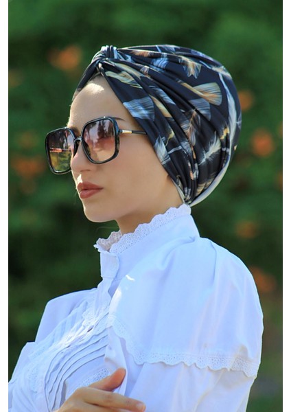 Kuş Tüyü Desen Dolama Bone Hazır Olmayan (Kadın Tesettür Giyim)