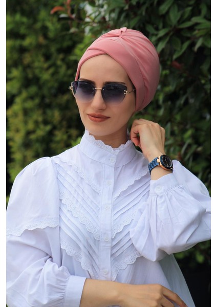 Çapraz Bone Gül Kurusu - Yeni Model Tesettür Giyim