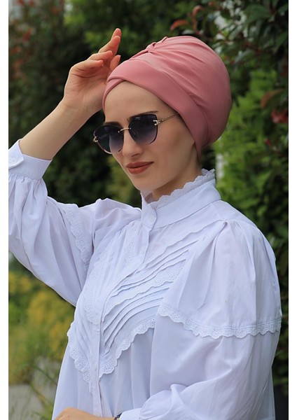 Çapraz Bone Gül Kurusu - Yeni Model Tesettür Giyim