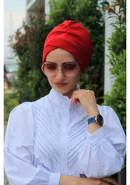 Çapraz Bone Kırmızı - Yeni Model Tesettür Giyim