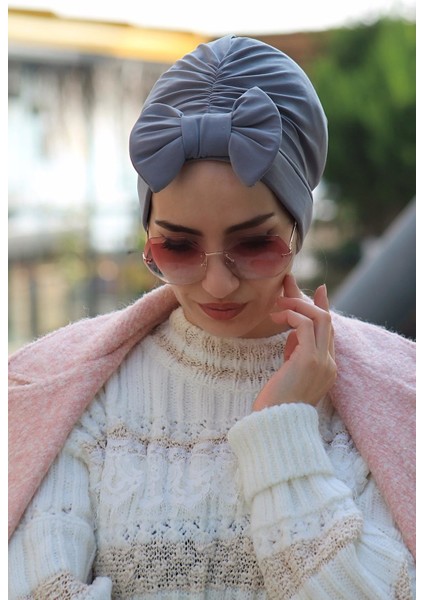 Fiyonklu Bone Gri - Yeni Model Tesettür Giyim