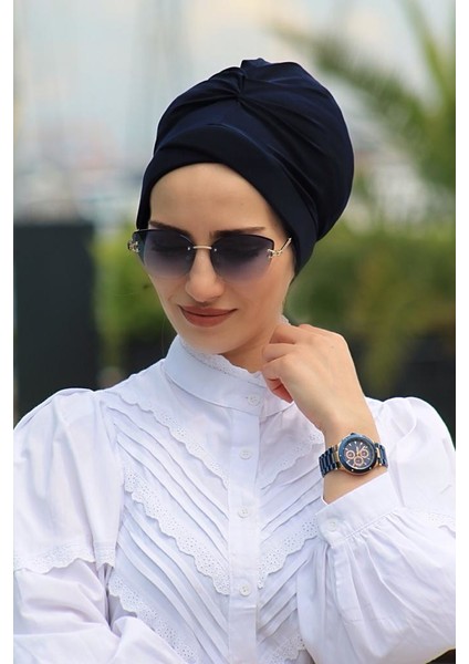 Çapraz Bone Lacivert - Yeni Model Tesettür Giyim