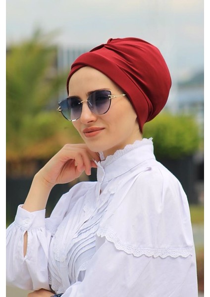 Çapraz Bone Bordo - Yeni Model Tesettür Giyim