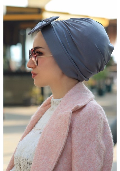 Fiyonklu Bone Gri - Yeni Model Tesettür Giyim fırsatları