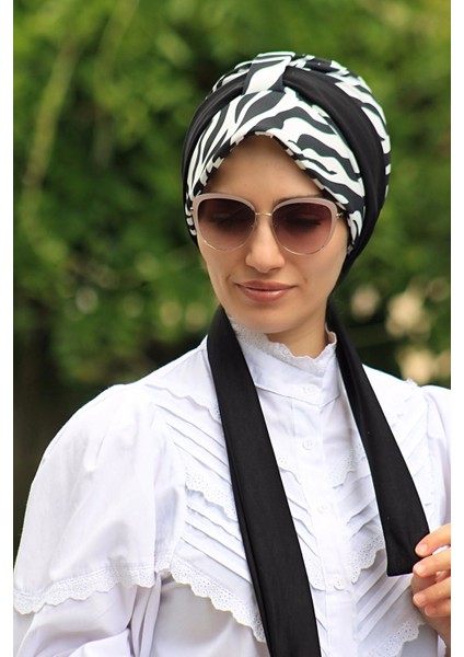 Desenli Atkılı Bone Zebra Desen - Yeni Model Tesettür Giyim