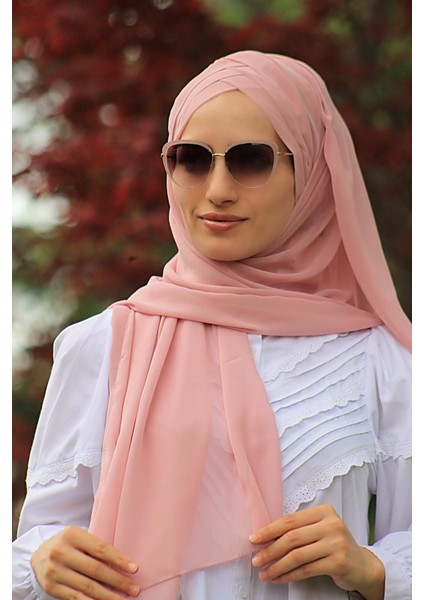 Üç Bantlı Şal Pudra (Hazır Model) - Yeni Model Tesettür Giyim