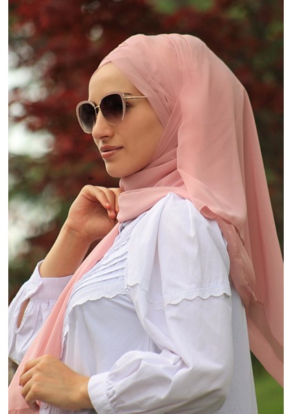 Üç Bantlı Şal Pudra (Hazır Model) - Yeni Model Tesettür Giyim