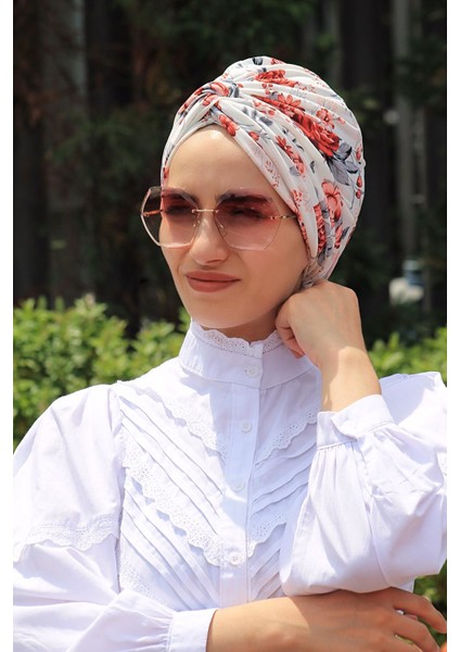 Desenli Dolama Bone Gül Desen (Hazır Model) - Yeni Model Tesettür Giyim