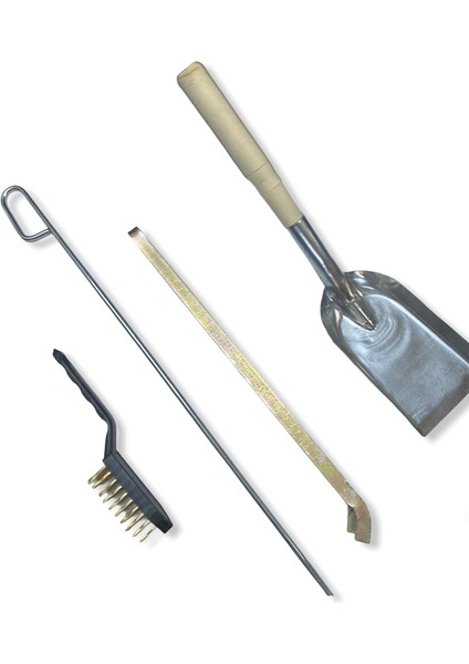 4'lü Şömine Seti (Maşa, Fırça, Kürek, Karıştırma Demiri) ve Mat Siyah Iki Saplı Odun Kovası 50 cm fırsatları