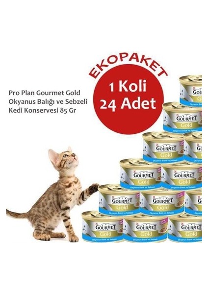 Proplan Gourmet Gold Okyanus Balığı ve Sebzeli Kedi Konservesi 24 Lü