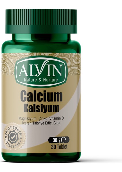 Kalsiyum, Magnezyum, Çinko, Vitamin D İçeren Takviye Edici Gıda, 30 Tablet