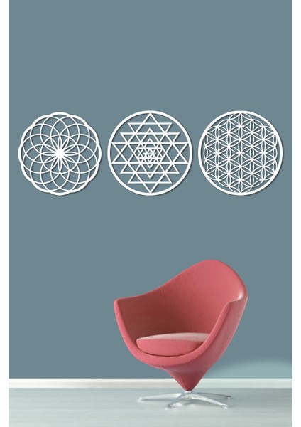 Yaşam Çiçegi Sri Yantra ve Torus Beyaz 3lü Set 30X30