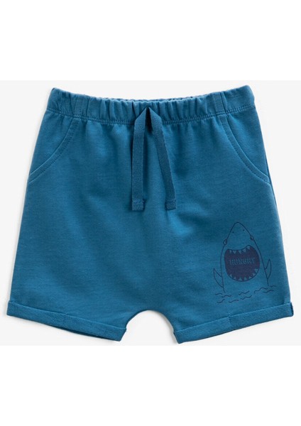 Erkek Bebek Baskılı Şort Pamuklu Belden Bağlamalı