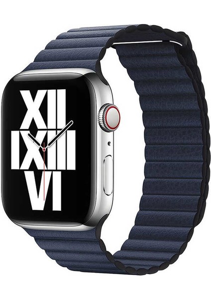 Apple Watch 2/3/4/5/6/7/8/se/ultra/nike 42MM 44MM 45MM 49MM Deri Kordon Mıknatıslı Tasarım (Krd-09)