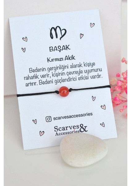 Sacce Scarves&Accessories Başak Burcu Kırmızı Akik Taşı Şans Bilekliği