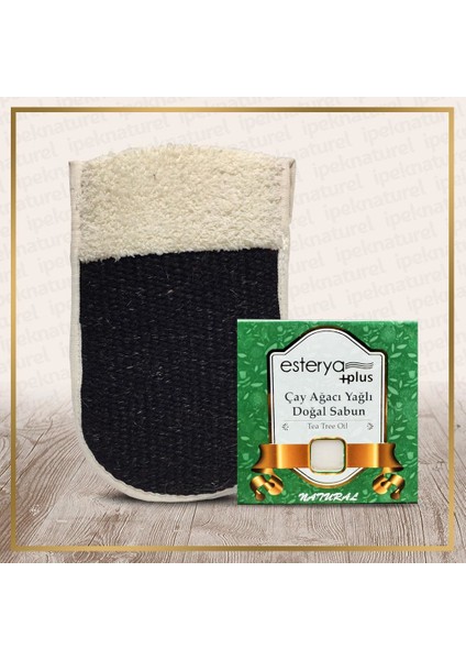 Keçi Kılı Kese Çift Taraflı + Çayağacı (Çay Ağacı) Sabunu Seti