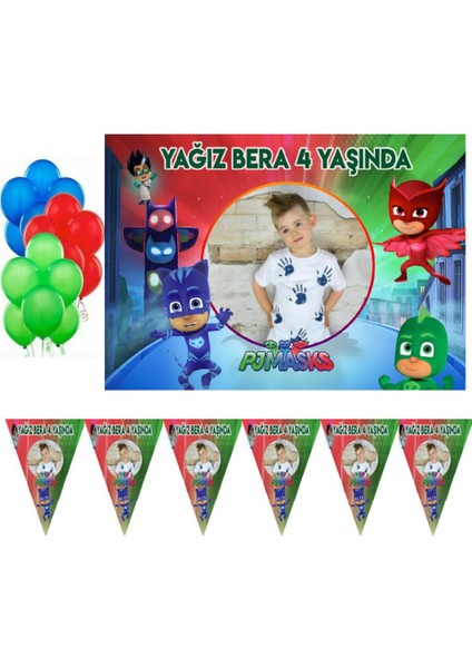 Pj Maskeliler Afişli Kişiye Özel Doğumgünü Süsleme Seti HDTS107