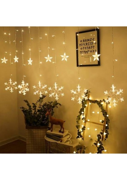 Kar Tanesi Dekorlu Animasyonlu Perde LED Işik 3 Metre