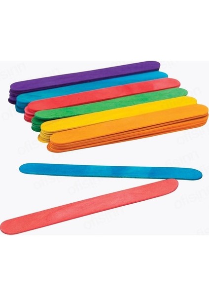 Ahşap Dil Basma Çubuğu Renkli 50`li Paket (150X18 Mm)