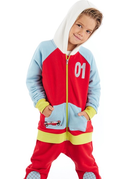 Finish 01 Kapişonlu Sweatshirt Mavi-Kırmızı