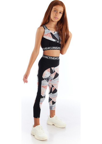 Modern Romance Geometrik Desenli Crop Üst Gri Siyah