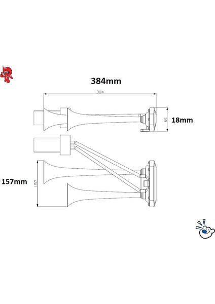 12 Volt Fala Fala Kompresörlü Korna 85KH Krom Boru