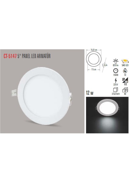 CT-5147 12W Alm. Panel LED Armatür (Beyaz) Cata fiyatları