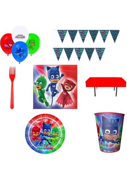 Pijamaske Pijamaskeliler Doğum Günü Parti Seti 16 Kişilik