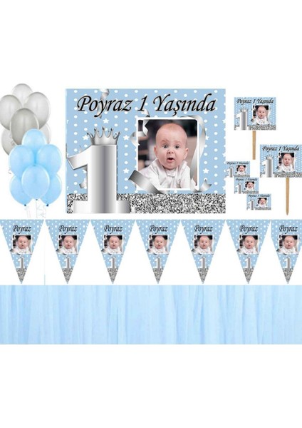 1 Yaş Afişli Erkek Kişiye Özel Doğum Günü Seti Gümüş