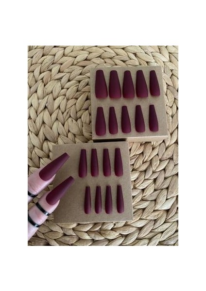 20 Adet Bordo Mat Balerin Takma Tırnak
