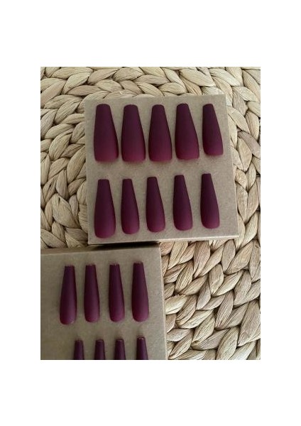 20 Adet Bordo Mat Balerin Takma Tırnak