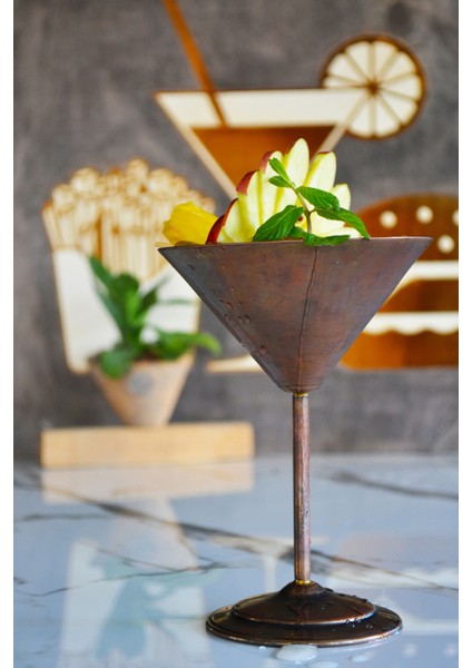Bakır Kadeh Martini Düz Model Oksit Renk 2'li