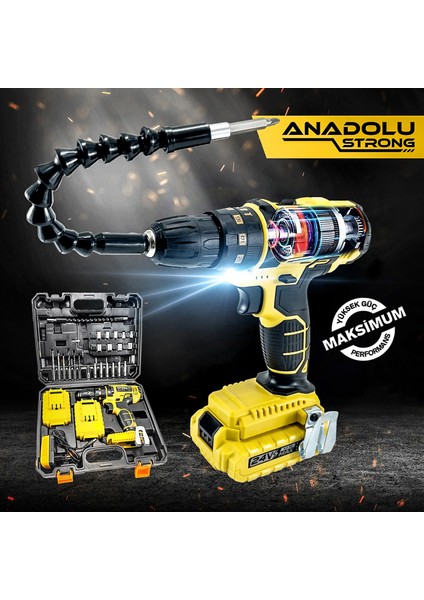 Anadolu Strong ANS1069-S 24W Çift Li-Ion Bataryalı Metal Şanzıman Darbeli 27 Parçalı Süper Setli