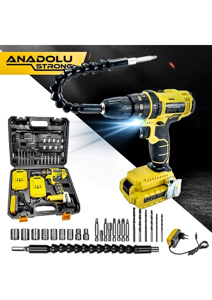 Anadolu Strong ANS1069-S 24W Çift Li-Ion Bataryalı Metal Şanzıman Darbeli 27 Parçalı Süper Setli