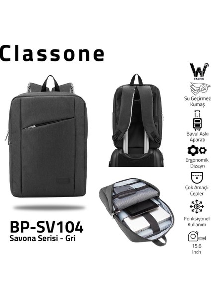 BP-SV104 Savona Serisi WTXpro Su Geçirmez Kumaş 15.6" Notebook-Laptop Sırt Çantası-Gri