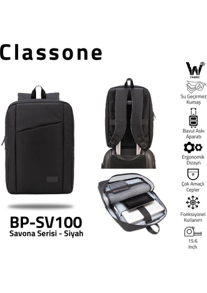 BP-SV100 Savona Serisi WTXpro Su Geçirmez Kumaş 15.6" Notebook-Laptop Sırt Çantası-Siyah