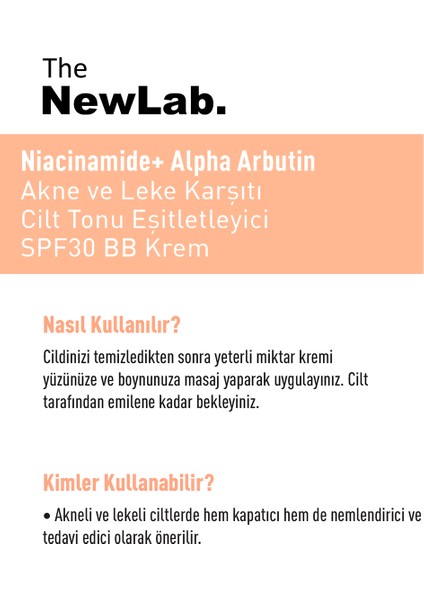 The NewLab. The Newlab ve Leke Cilt Tonu Eşitleyici Spf 30 Bb Krem-Niacinamide+Alpha Arbutin 50 ml