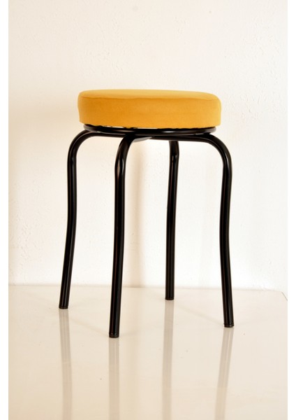 3'lü Sarı Tay Tüyü Siyah Profil Tabure Metal Tabure Mutfak Taburesi Kalın Tabure