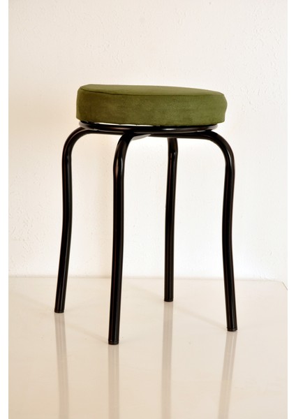 8'li Yeşil Tay Tüyü Siyah Profil Tabure Metal Tabure Mutfak Taburesi Kalın Tabure