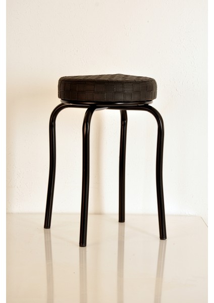 10'lu Siyah Deri Siyah Profil Tabure Metal Tabure Kalın Tabure Mutfak Taburesi