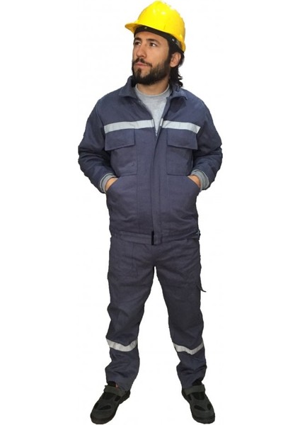 Iş Takımı (Mont+Pantolon) Reflektörlü Pamuk Gri