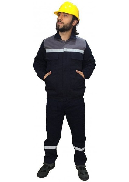 Iş Takımı (Mont+Pantolon) Reflektörlü Pamuk Lacivert