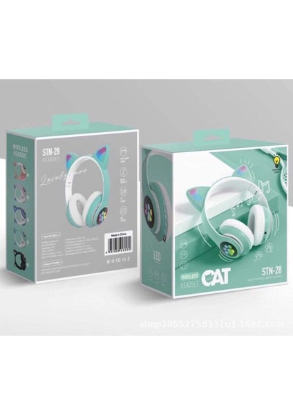Karler Stn-28 Bluetooth Mikrofonlu LED Işıklı Hafıza Kartı Girişli Kulak Üstü Kedi Kulaklık